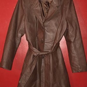 Brown 3qtr length Genuine Leather Coat w/pockets